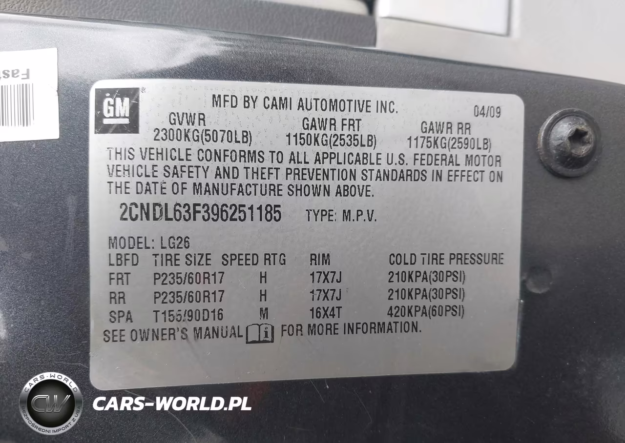 2009 Chevrolet Equinox Lt VIN:2CNDL63F396251185 - 9