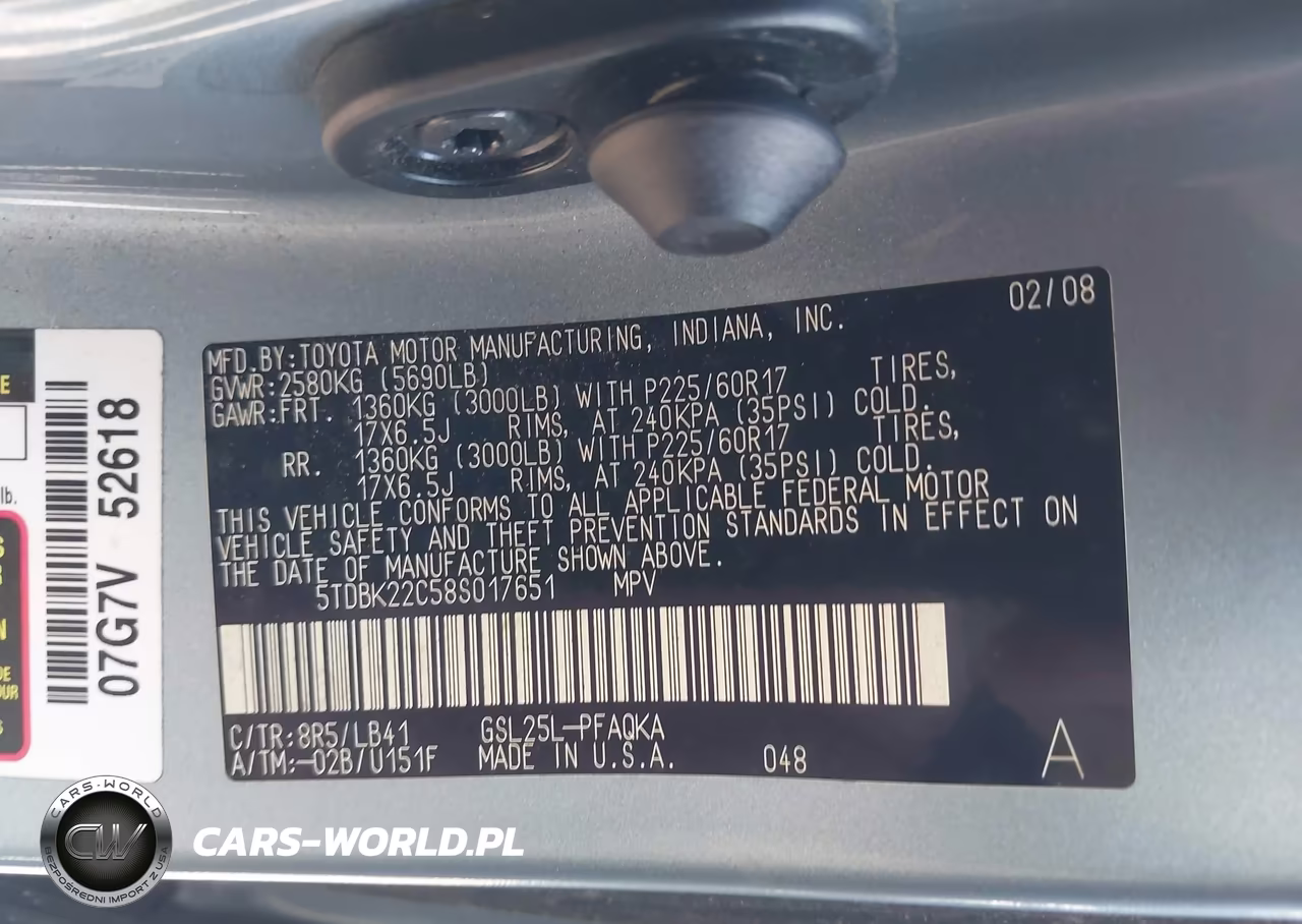 2008 Toyota Sienna Xle VIN:5TDBK22C58S017651 - 9