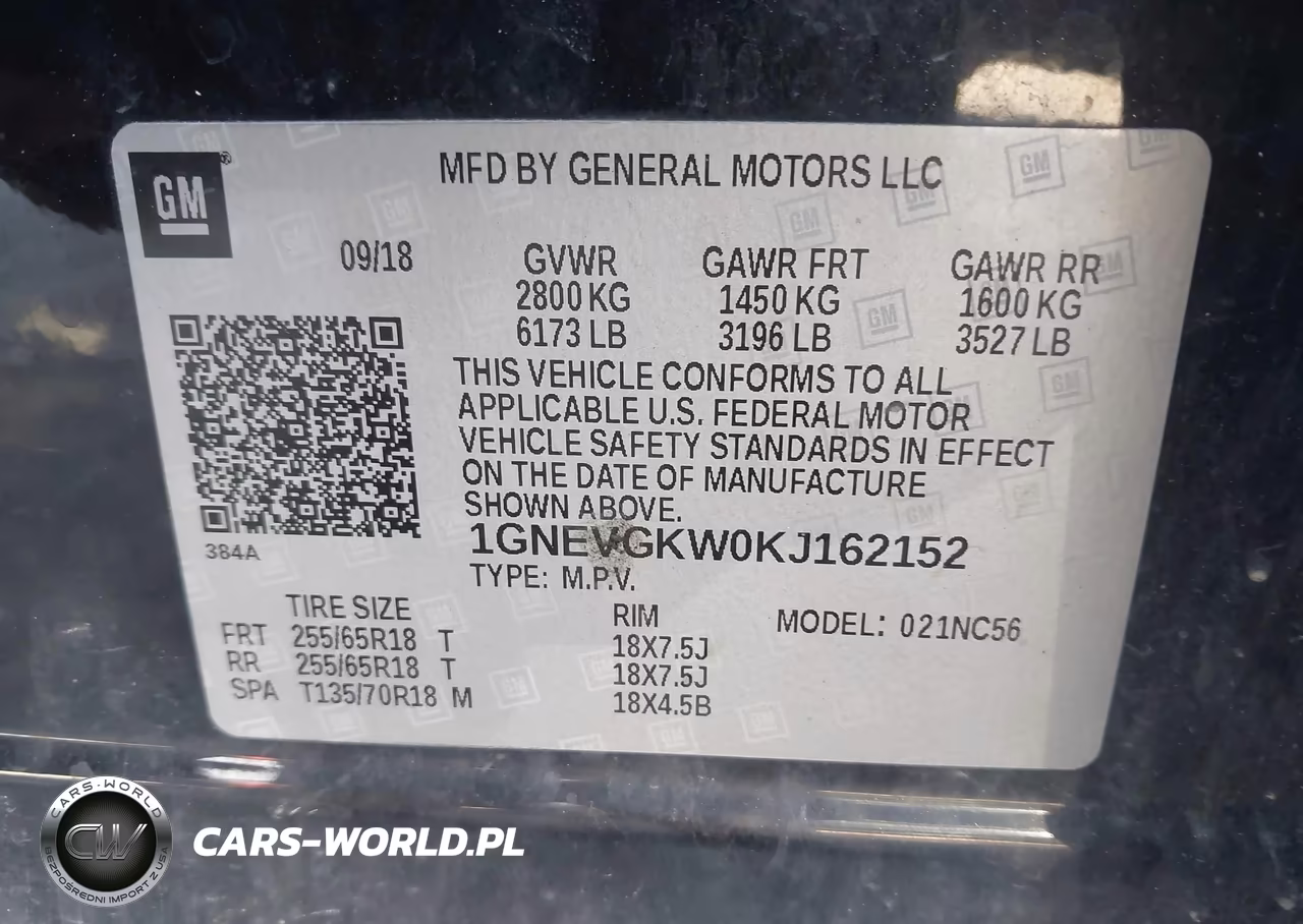 2019 Chevrolet Traverse 1Lt VIN:1GNEVGKW0KJ162152 - 9