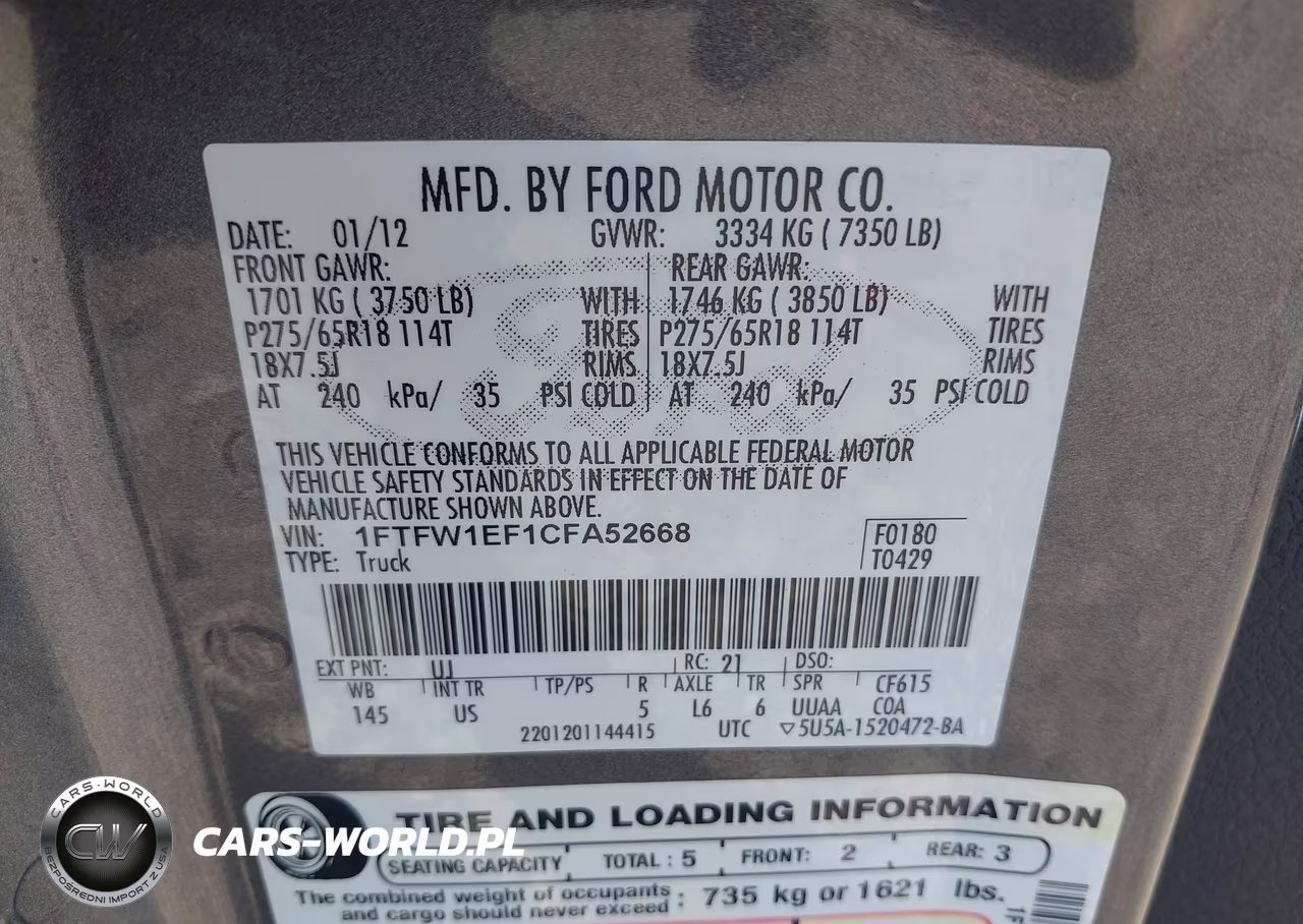 2012 Ford F-150 Xlt VIN:1FTFW1EF1CFA52668 - 9