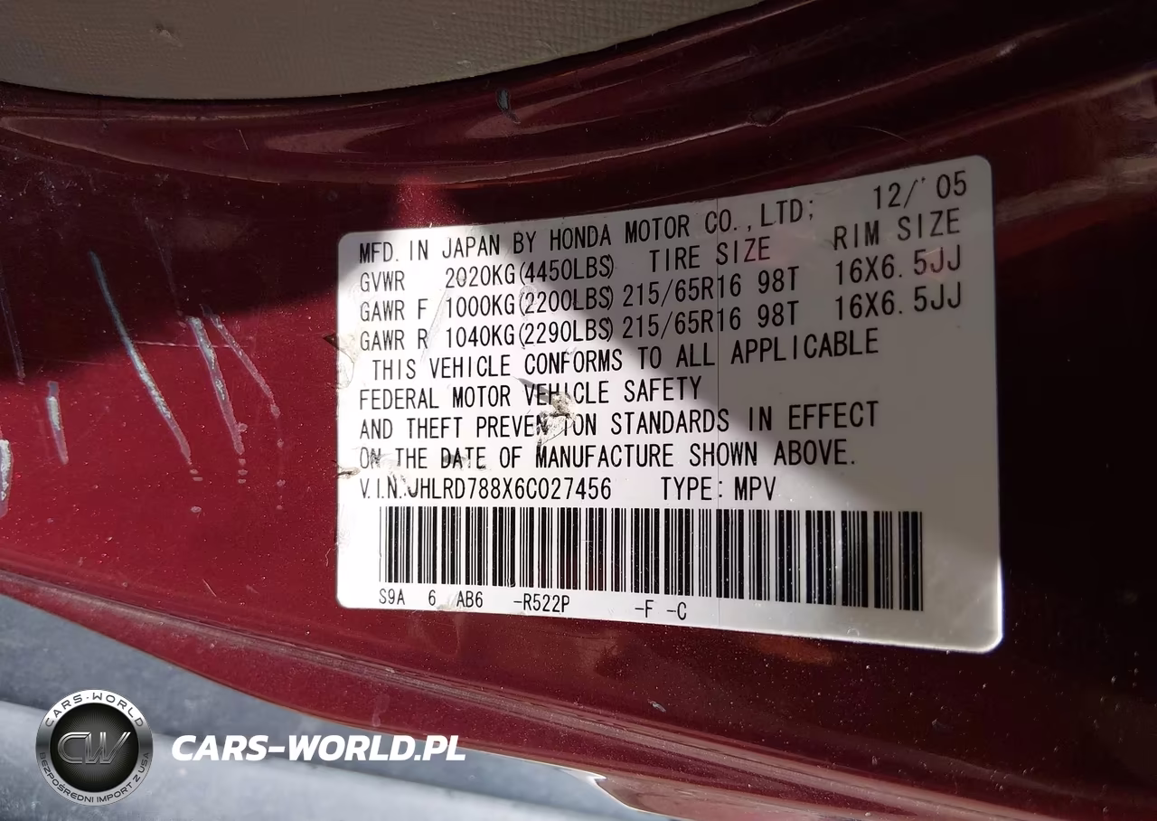 2006 Honda Cr-V Ex VIN:JHLRD788X6C027456 - 9