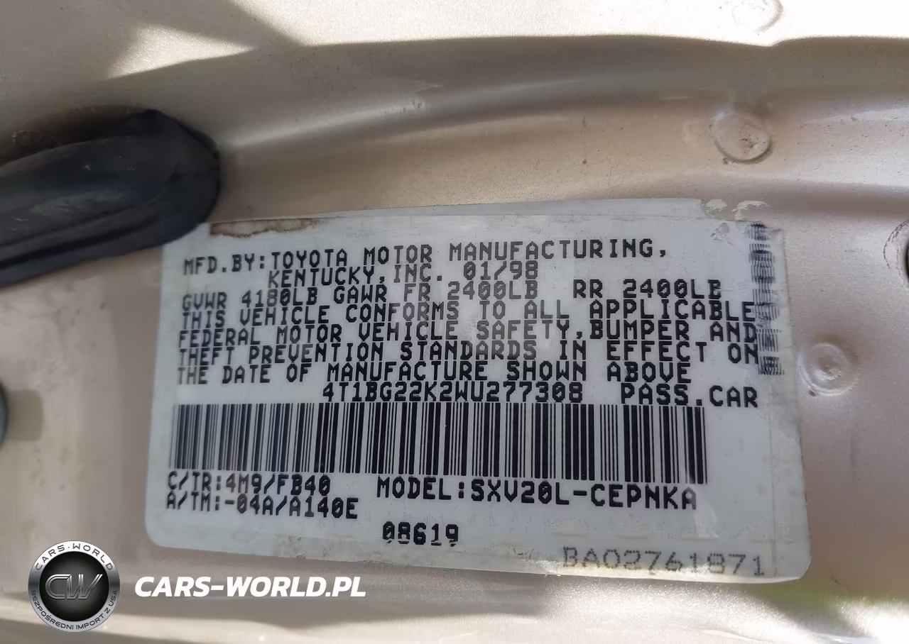 1998 Toyota Camry Le VIN:4T1BG22K2WU277308 - 9