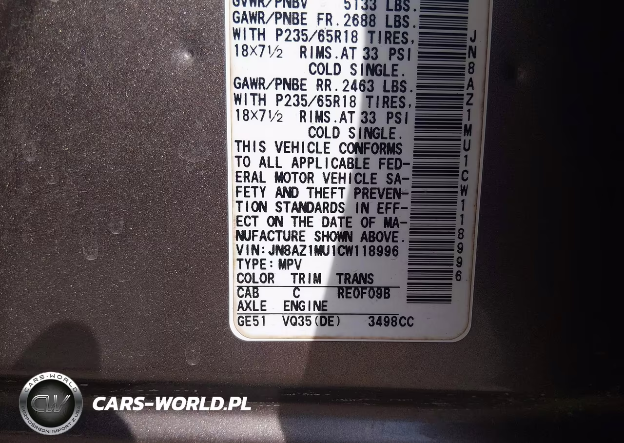 2012 Nissan Murano Sl VIN:JN8AZ1MU1CW118996 - 9
