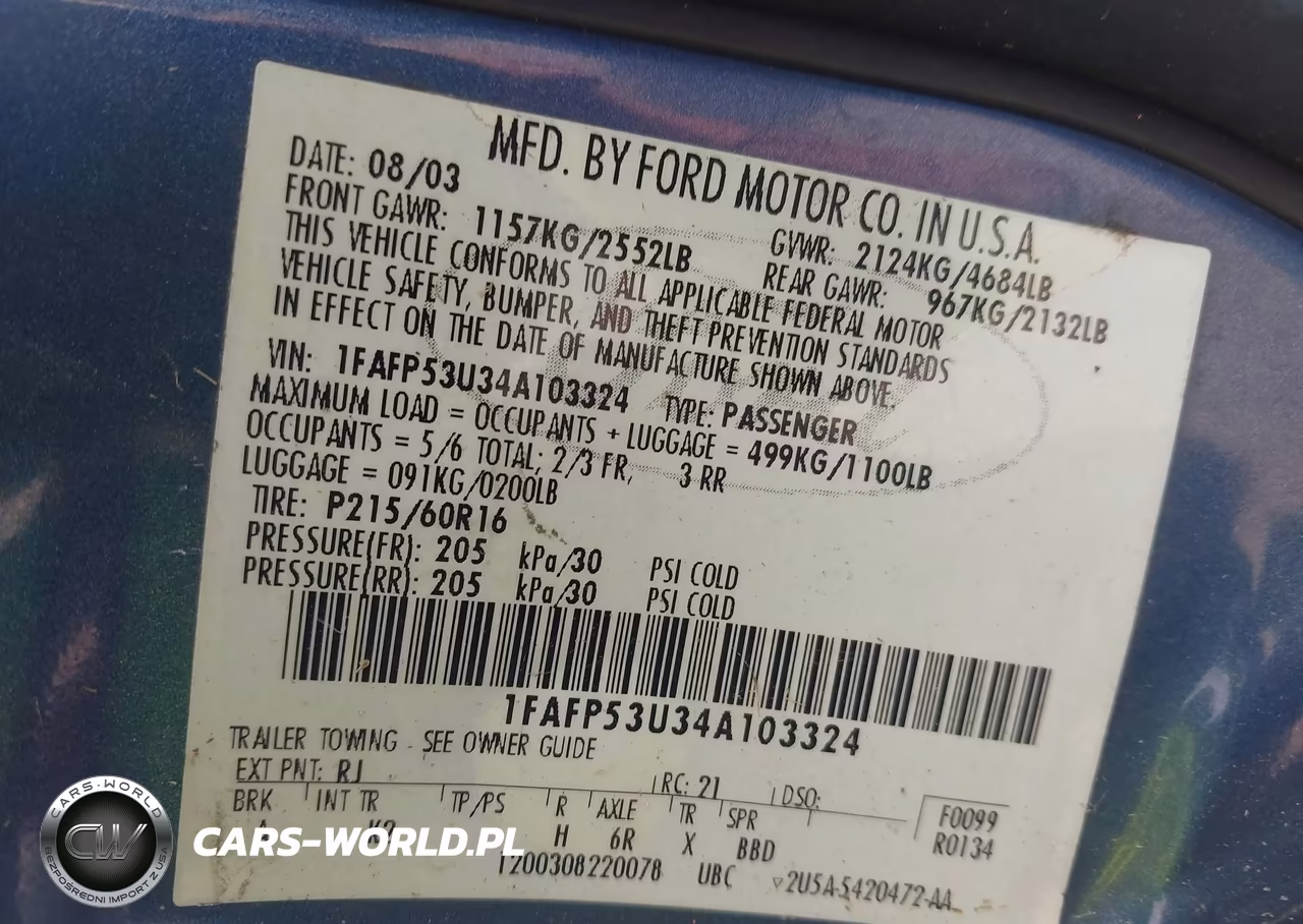 2004 Ford Taurus Se VIN:1FAFP53U34A103324 - 9