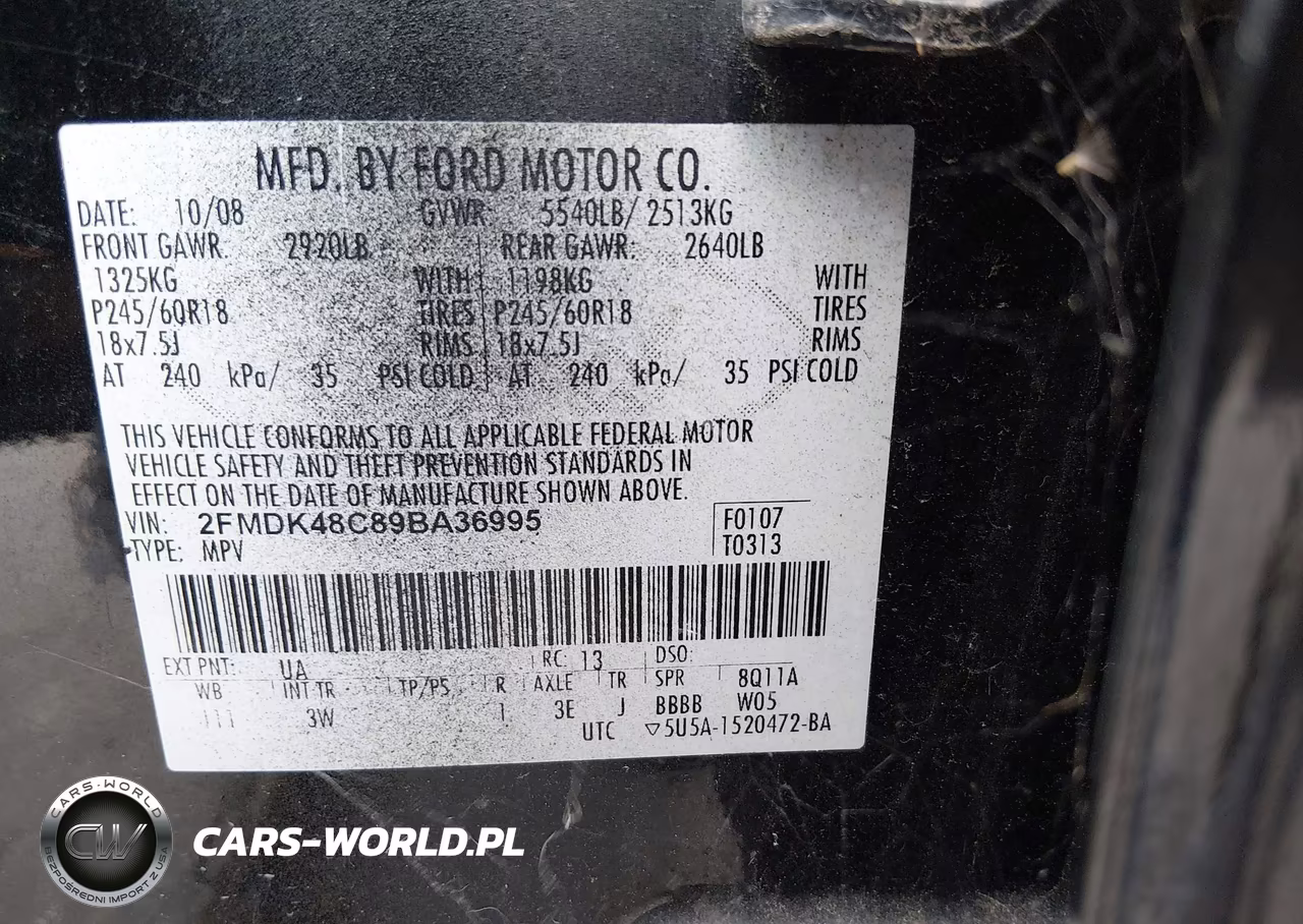 2009 Ford Edge Sel VIN:2FMDK48C89BA36995 - 9