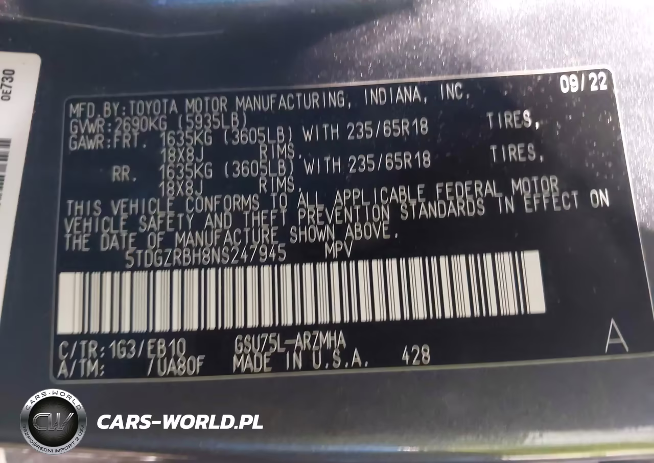2022 Toyota Highlander Xle VIN:5TDGZRBH8NS247945 - 9