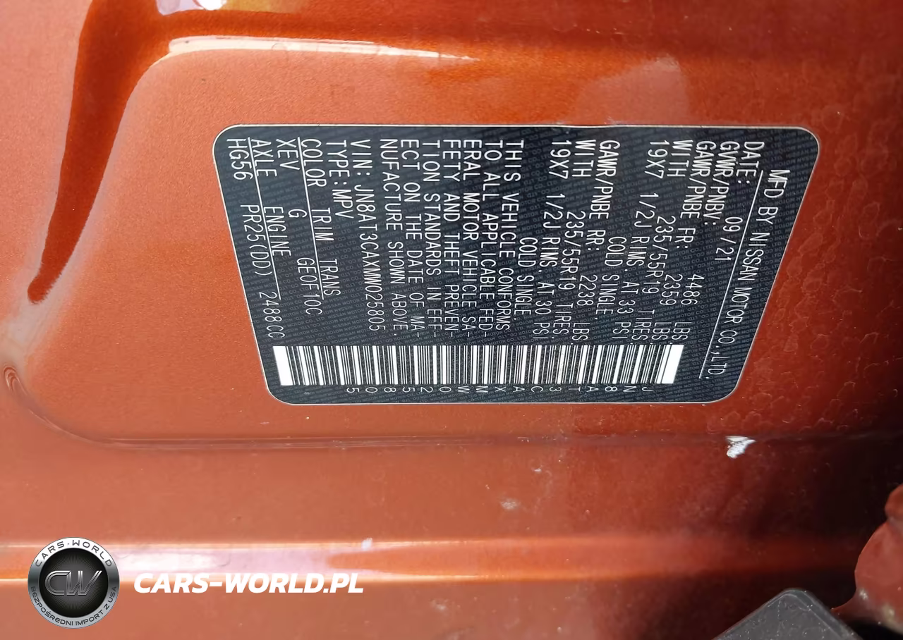 2021 Nissan Rogue Sl Fwd VIN:JN8AT3CAXMW025805 - 9