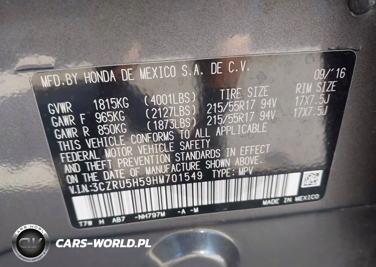 2017 Honda Hr-V Ex VIN:3CZRU5H59HM701549 - 9