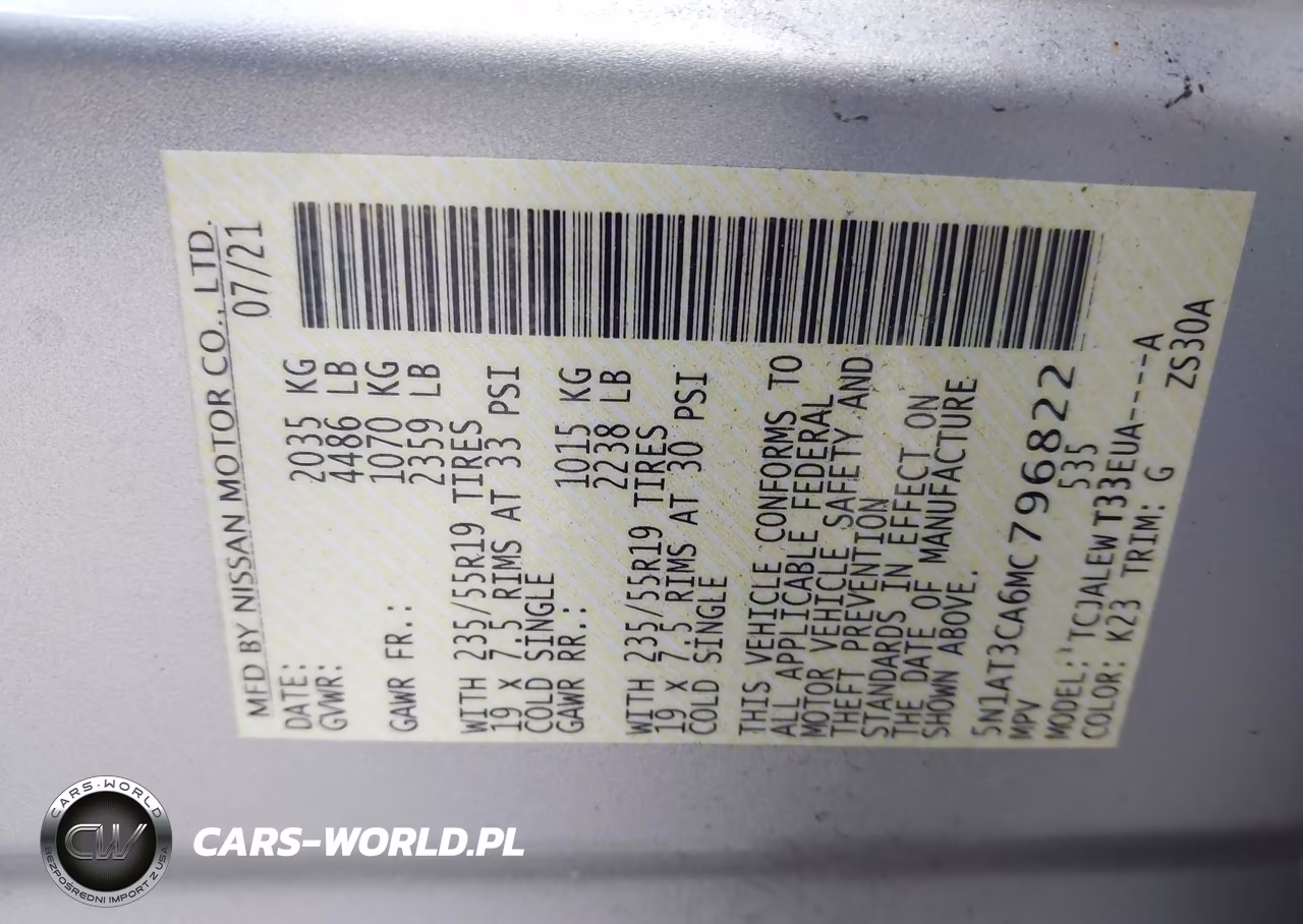 2021 Nissan Rogue Sl Fwd VIN:5N1AT3CA6MC796822 - 9