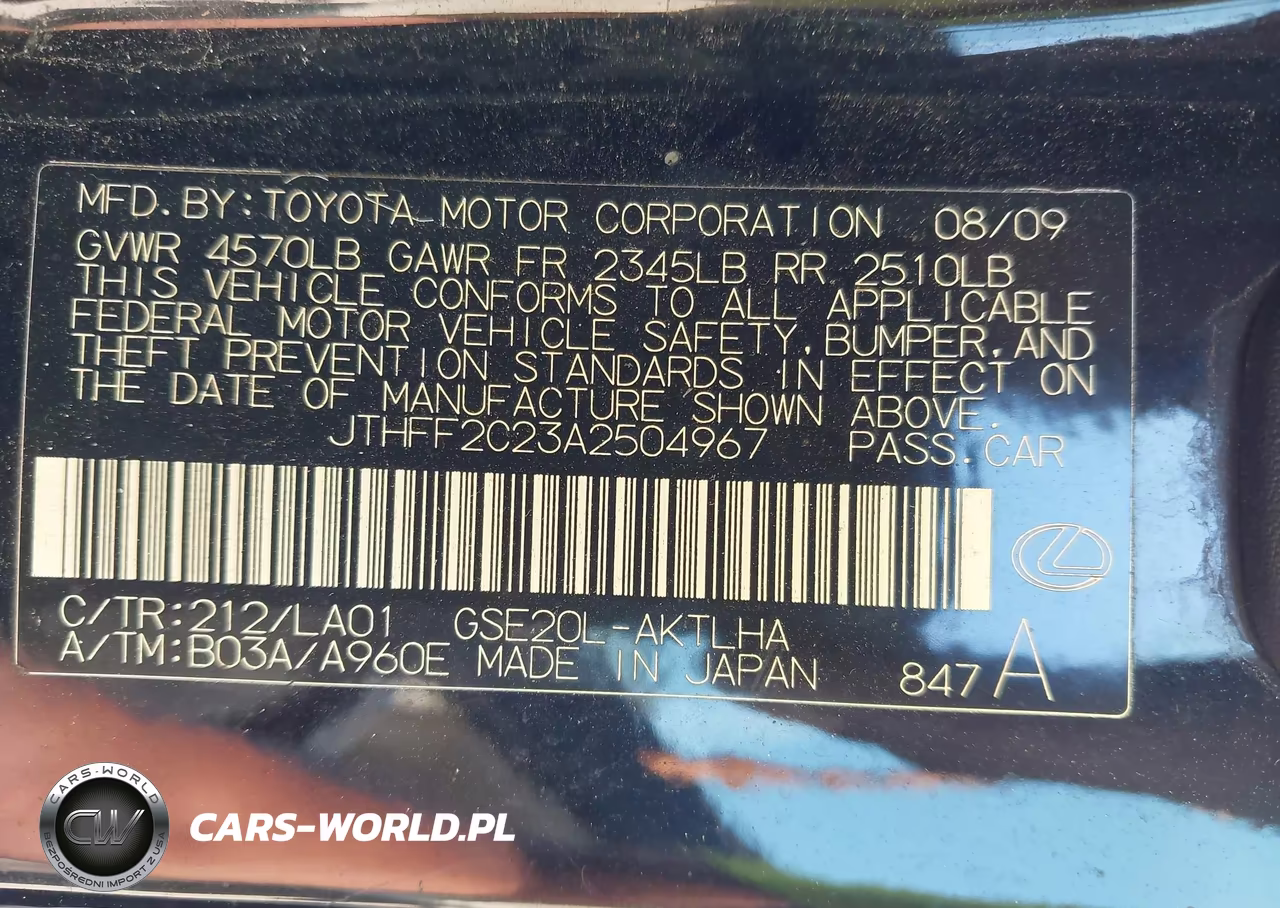2010 Lexus Is 250C VIN:JTHFF2C23A2504967 - 9