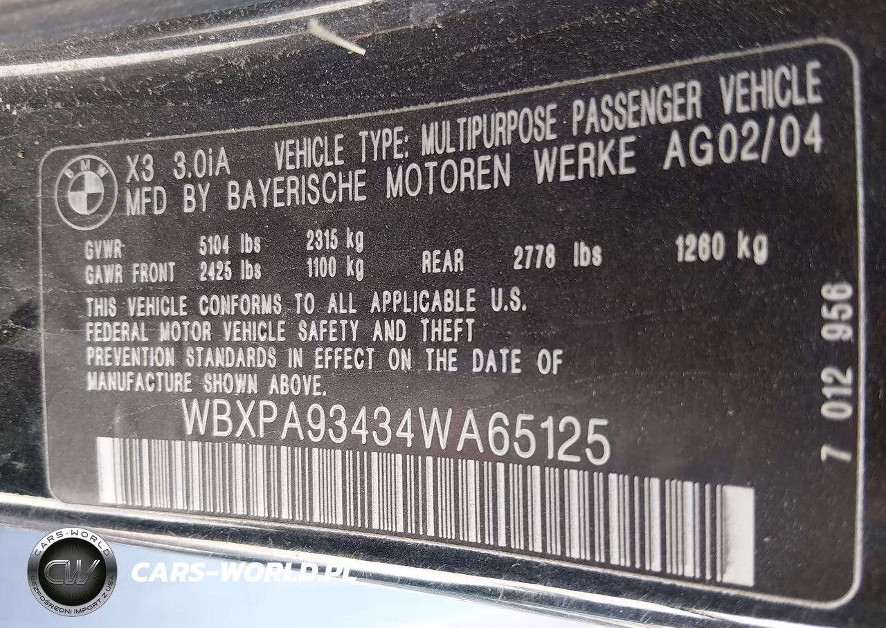 2004 BMW X3 3.0I VIN:WBXPA93434WA65125 - 8