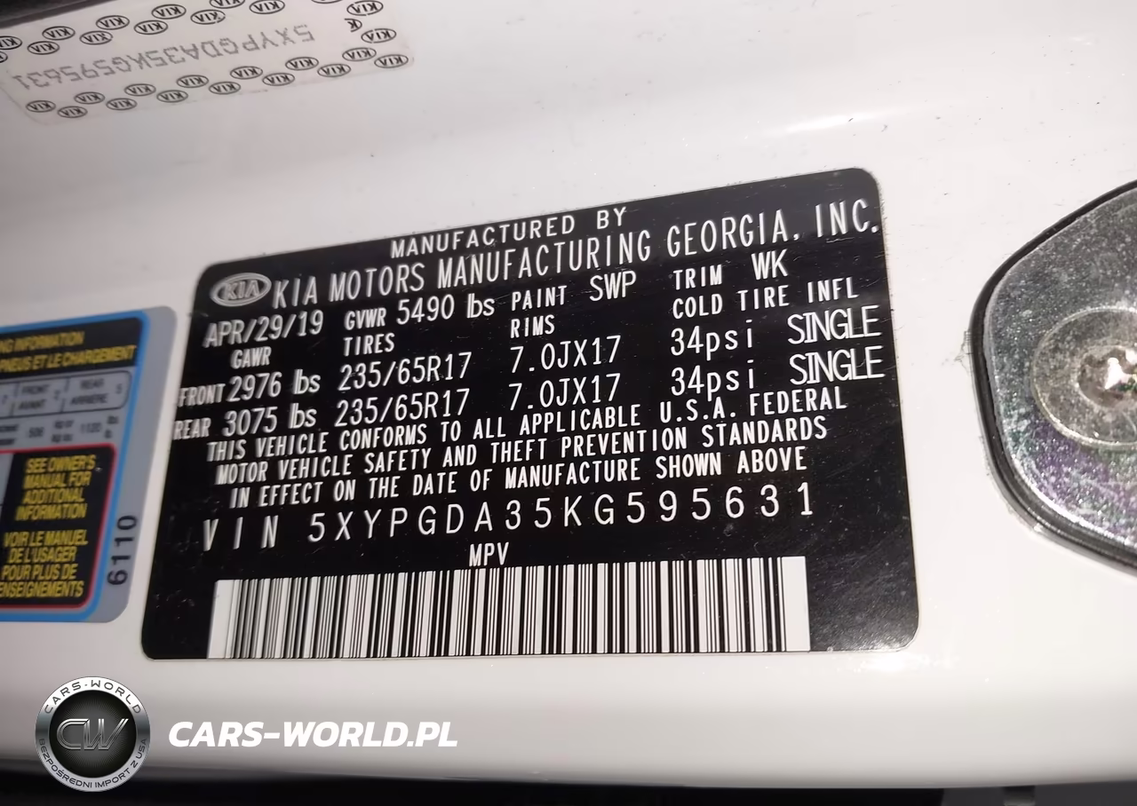 2019 Kia Sorento 2.4L Lx VIN:5XYPGDA35KG595631 - 9