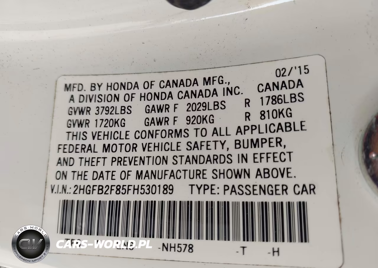 2015 HONDA CIVIC EX VIN:2HGFB2F85FH530189 - 9
