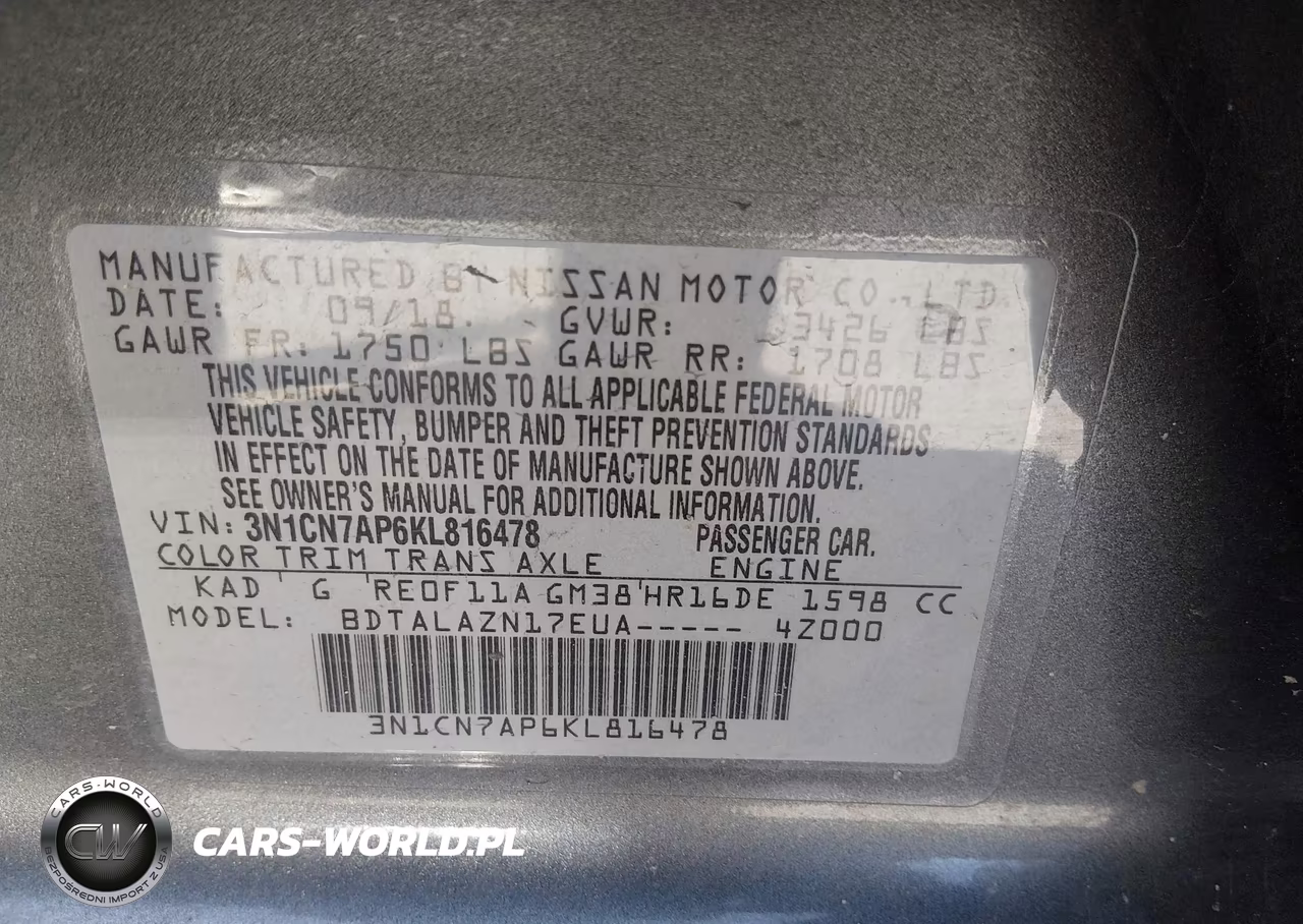2019 Nissan Versa 1.6 S+ VIN:3N1CN7AP6KL816478 - 9