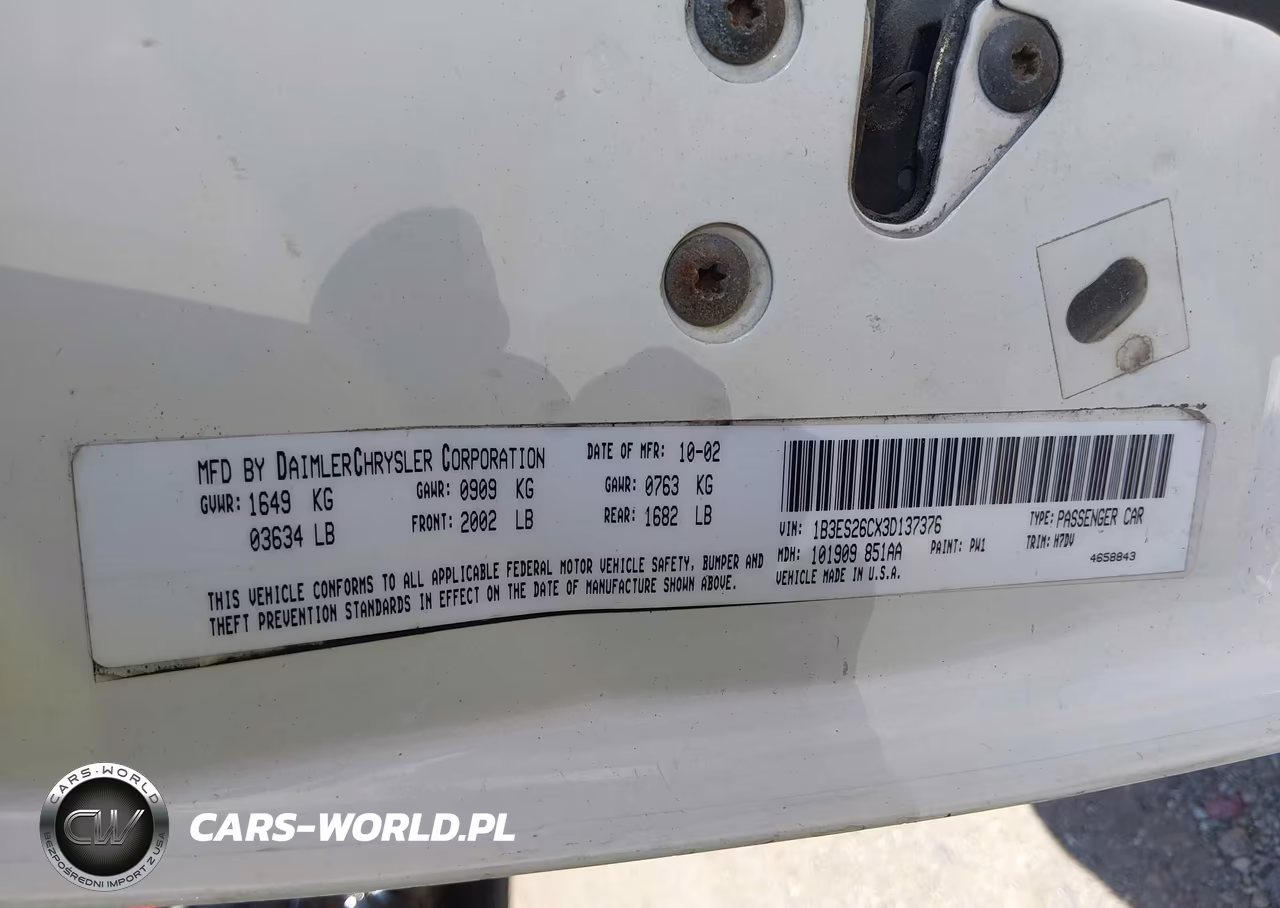 2003 Dodge Neon Se VIN:1B3ES26CX3D137376 - 9