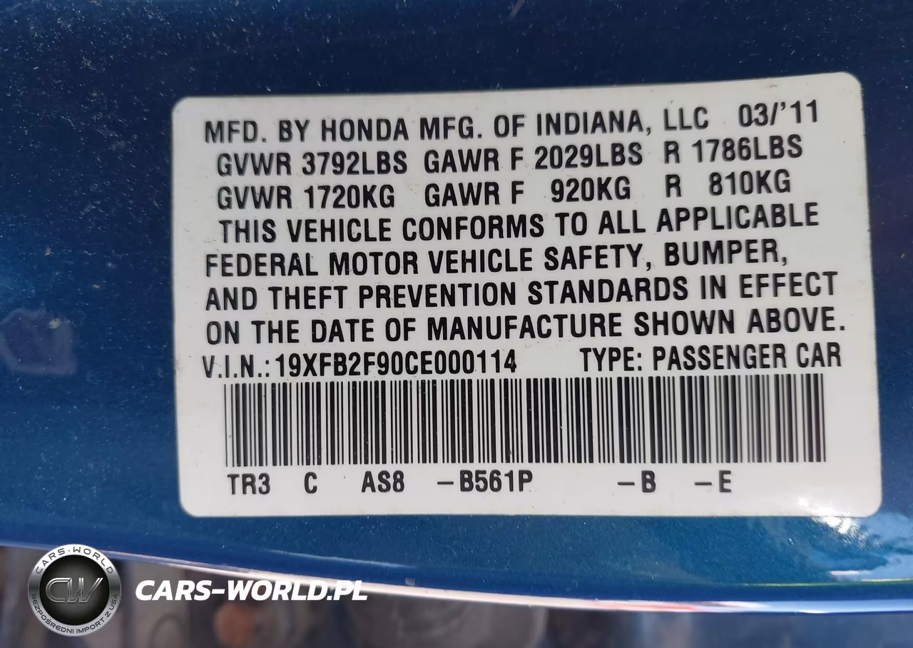 2012 Honda Civic Ex-L VIN:19XFB2F90CE000114 - 9