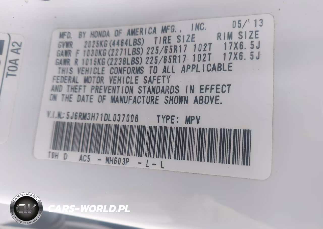 2013 Honda Cr-V Ex-L VIN:5J6RM3H71DL037006 - 9