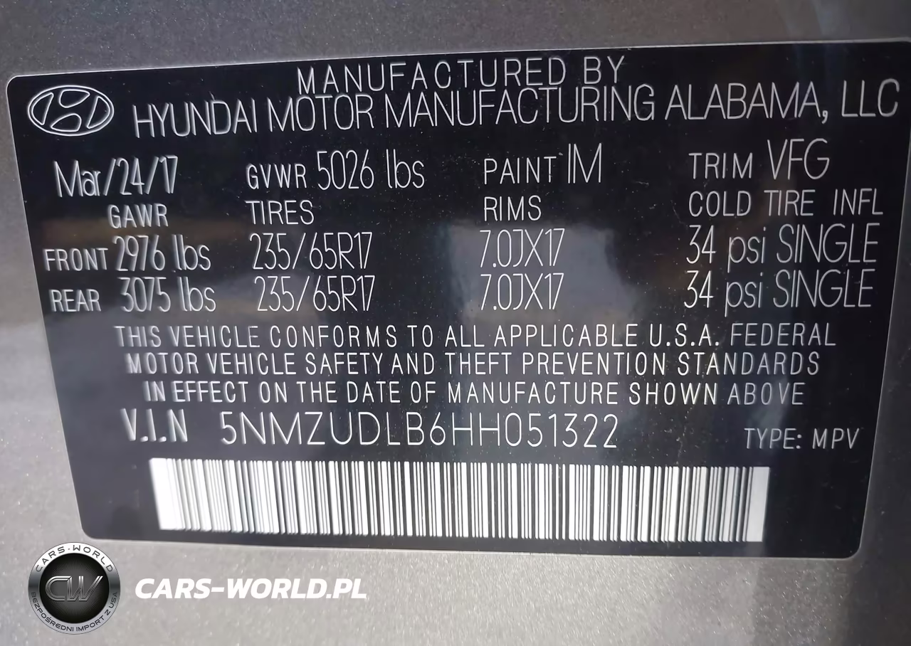 2017 Hyundai Santa Fe Sport 2.4L VIN:5NMZUDLB6HH051322 - 9