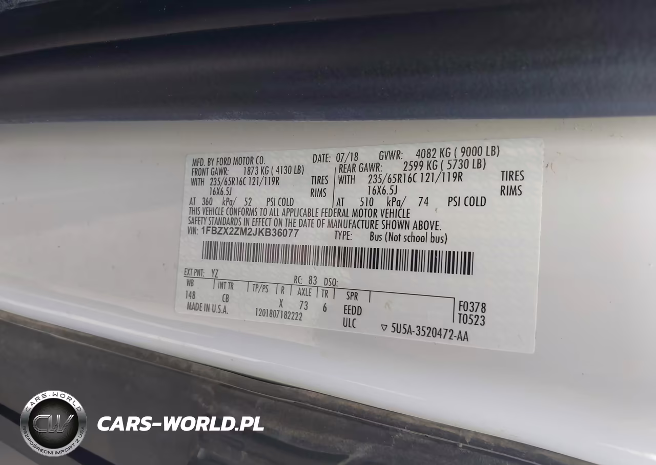 2018 Ford Transit-350 Xl VIN:1FBZX2ZM2JKB36077 - 9