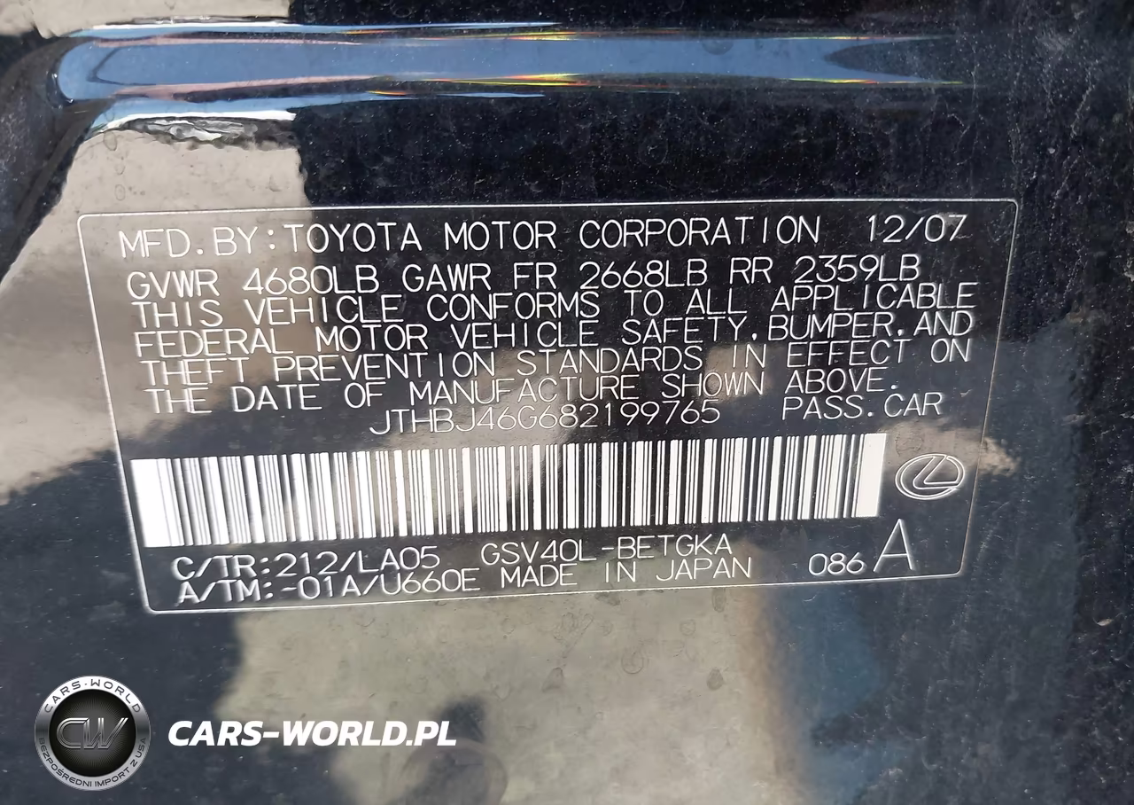 2008 Lexus Es 350 VIN:JTHBJ46G682199765 - 9