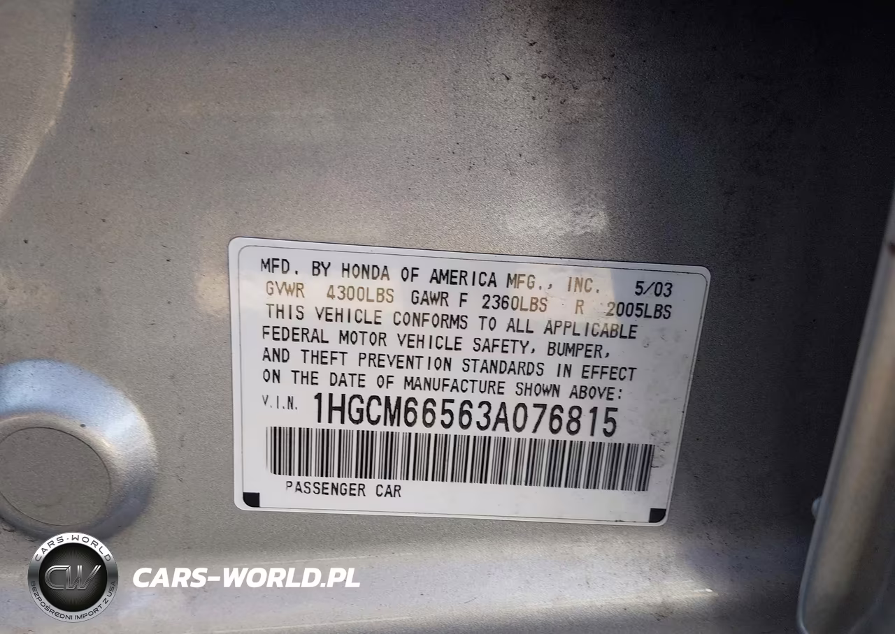 2003 Honda Accord 3.0 Ex VIN:1HGCM66563A076815 - 9