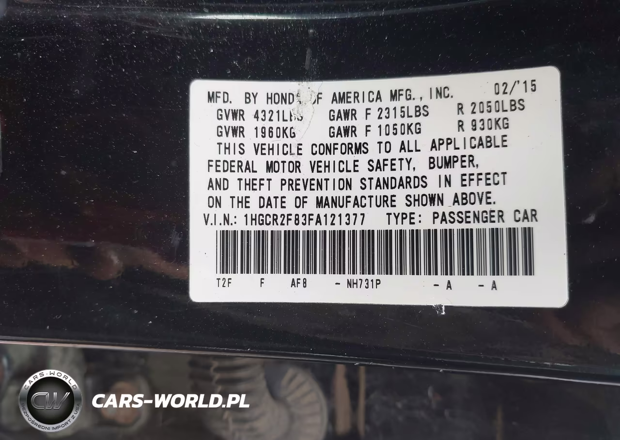 2015 Honda Accord Ex-L VIN:1HGCR2F83FA121377 - 9