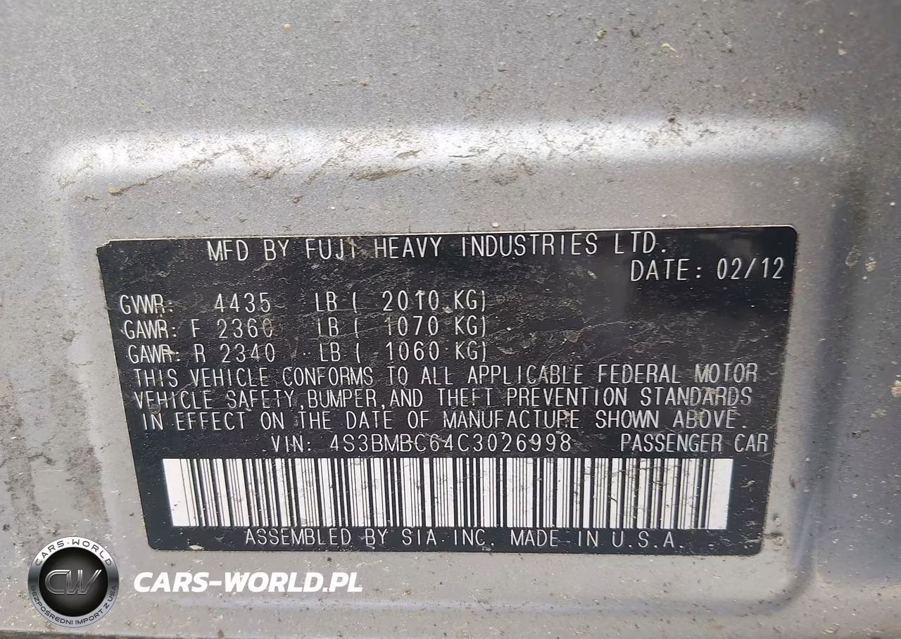 2012 Subaru Legacy 2.5I Premium VIN:4S3BMBC64C3026998 - 9