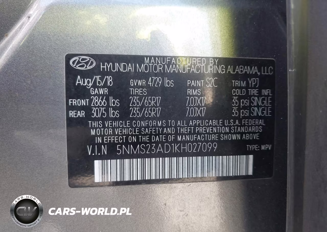 2019 Hyundai Santa Fe Se VIN:5NMS23AD1KH027099 - 9