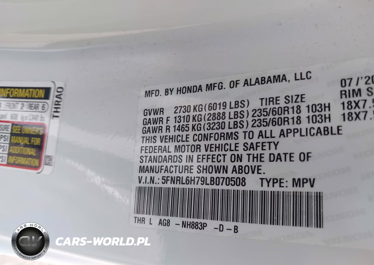 2020 Honda Odyssey Ex-L-Ex-L W-Navi Res VIN:5FNRL6H79LB070508 - 9