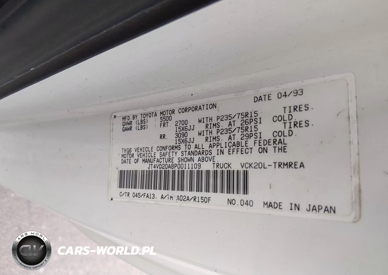 1993 Toyota T100 VIN:JT4VD20A8P0011109 - 9