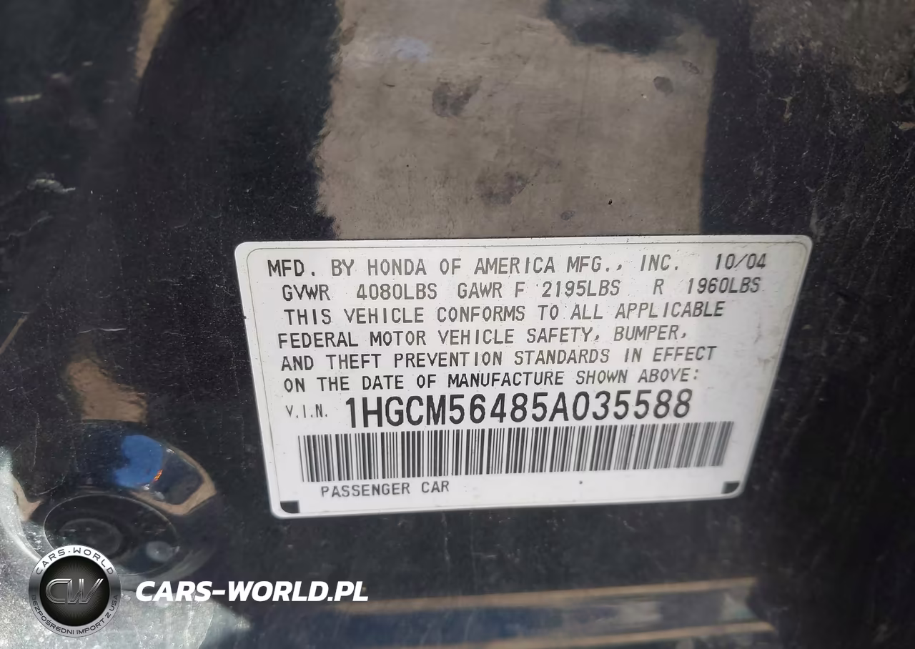 2005 Honda Accord 2.4 Lx VIN:1HGCM56485A035588 - 9