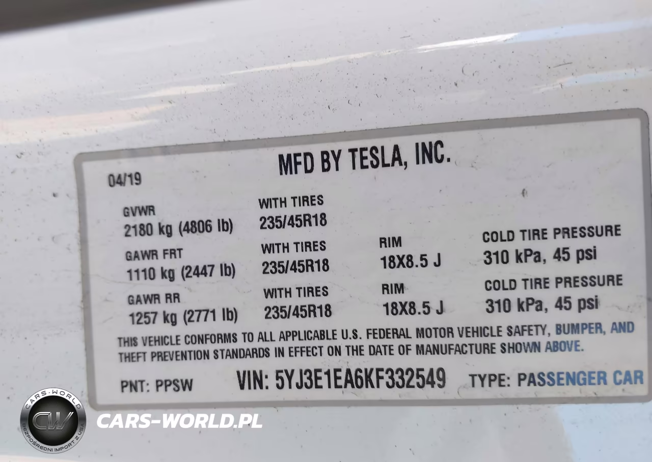 2019 Tesla Model 3 Long Range-Mid Range-Standard Range-Standard Range Plus VIN:5YJ3E1EA6KF332549 - 9