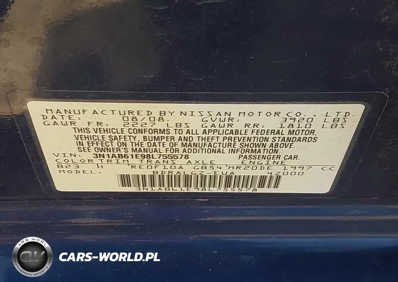 2008 Nissan Sentra 2.0Sl VIN:3N1AB61E98L755578 - 9