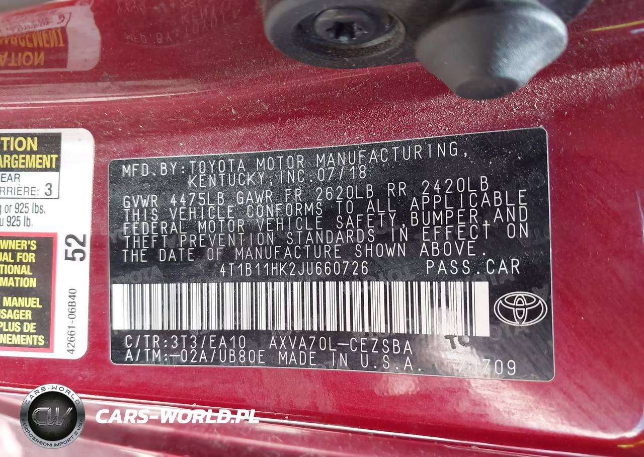 2018 Toyota Camry Se VIN:4T1B11HK2JU660726 - 9