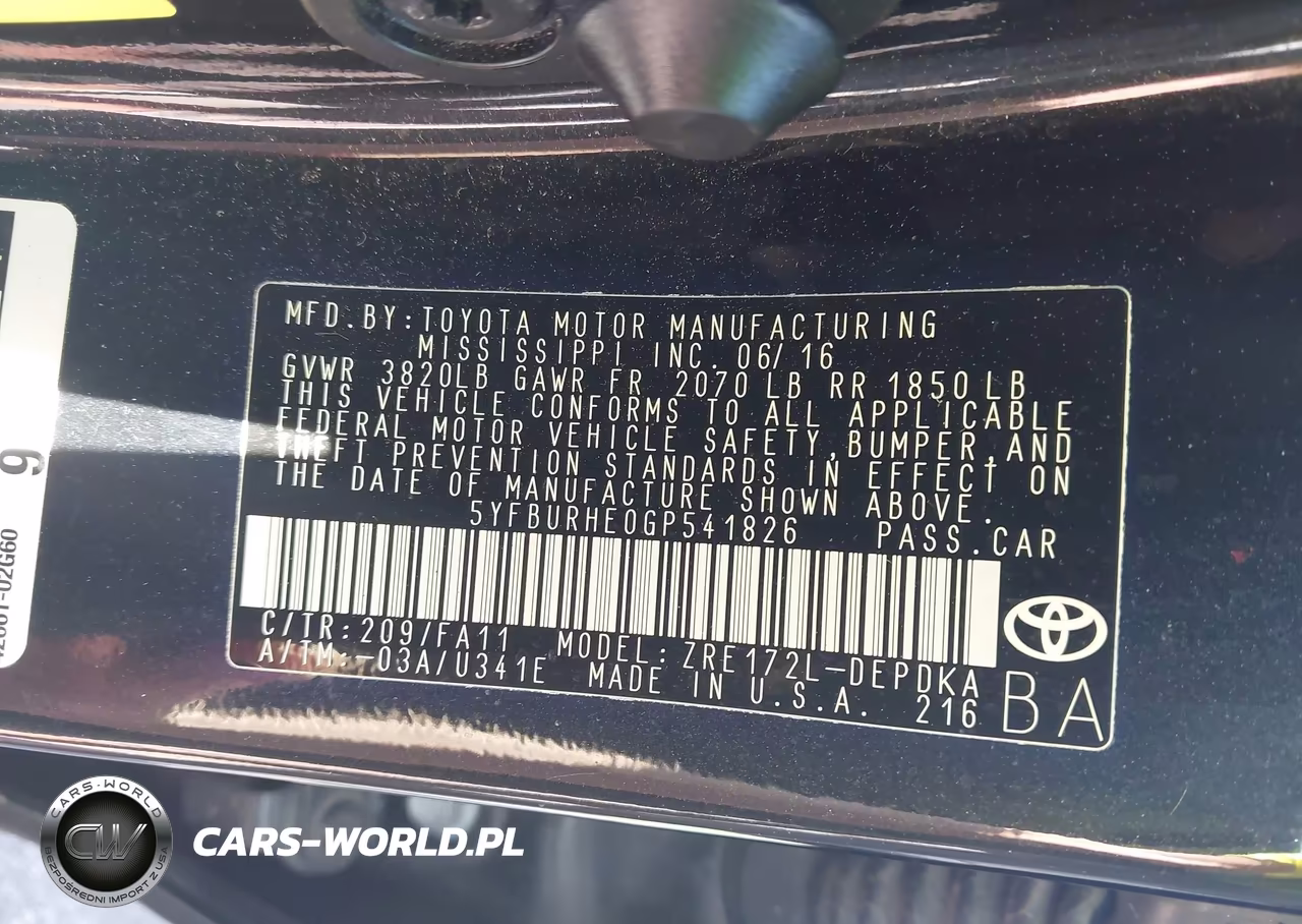 2016 Toyota Corolla L VIN:5YFBURHE0GP541826 - 9