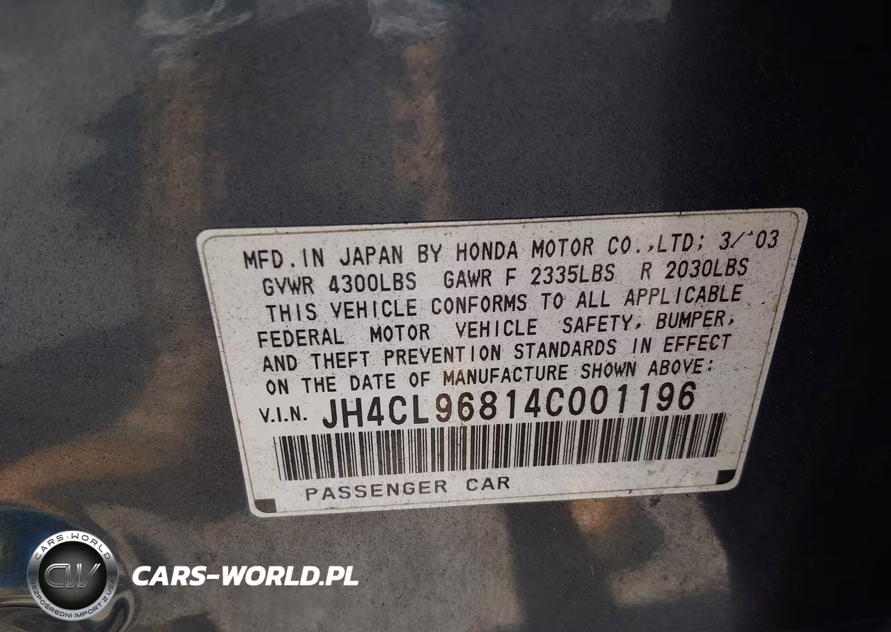2004 Acura Tsx VIN:JH4CL96814C001196 - 9