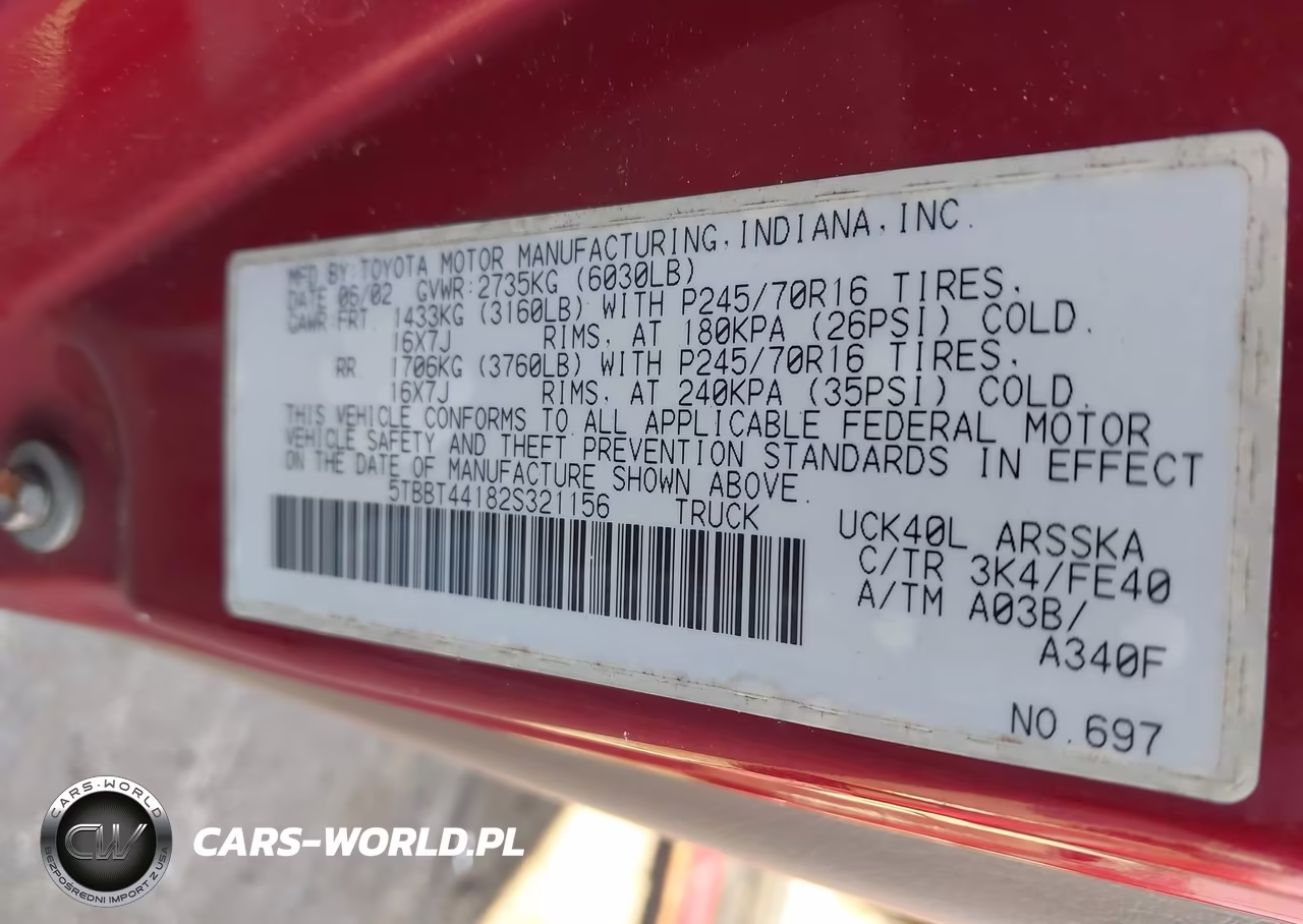 2002 Toyota Tundra Sr5 V8 VIN:5TBBT44182S321156 - 9