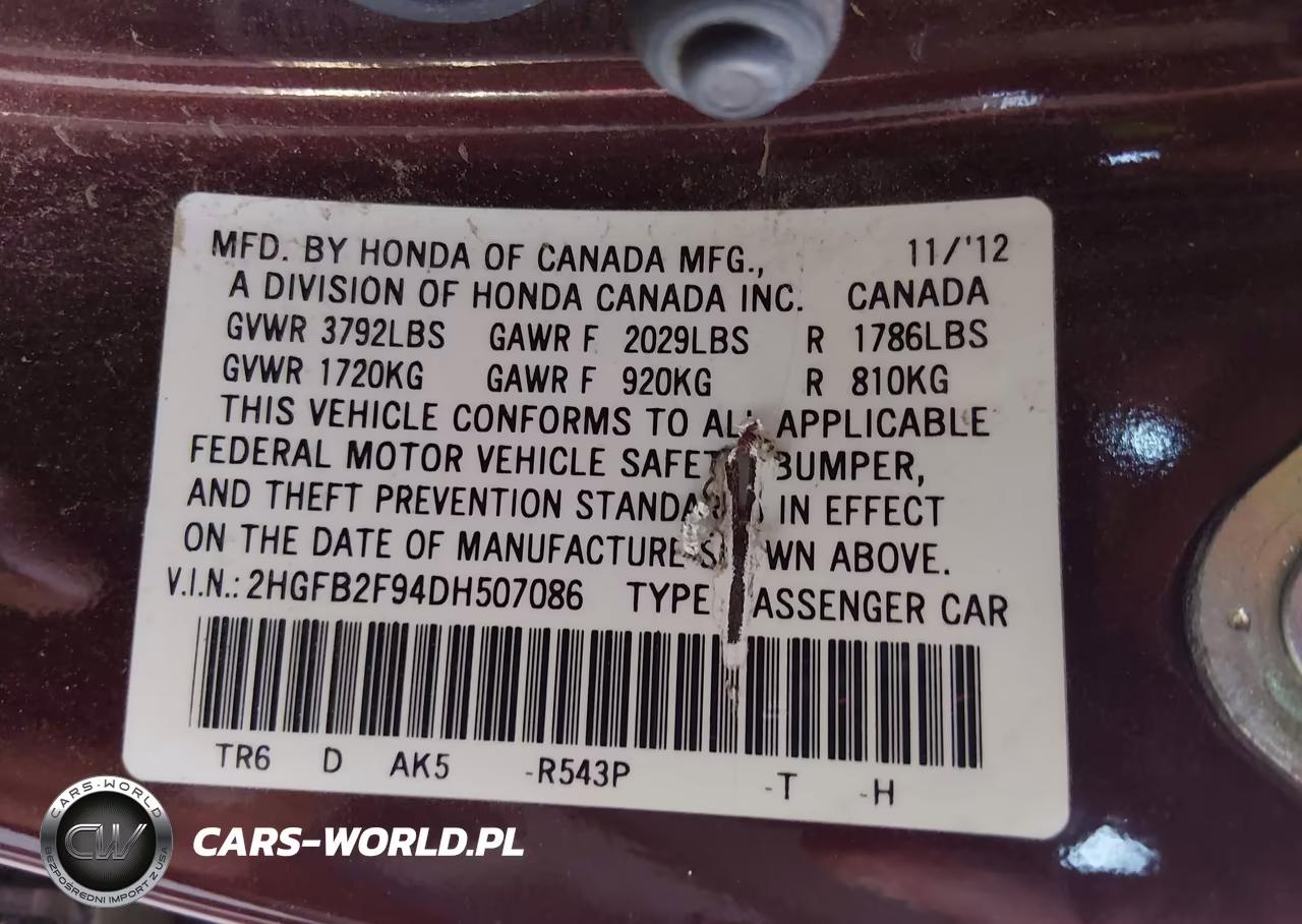 2013 Honda Civic Ex-L VIN:2HGFB2F94DH507086 - 9