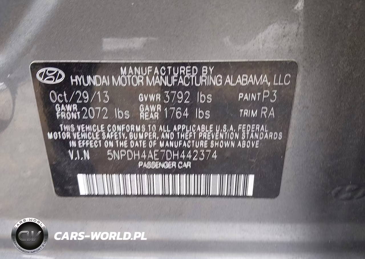 2013 Hyundai Elantra Gls VIN:5NPDH4AE7DH442374 - 9
