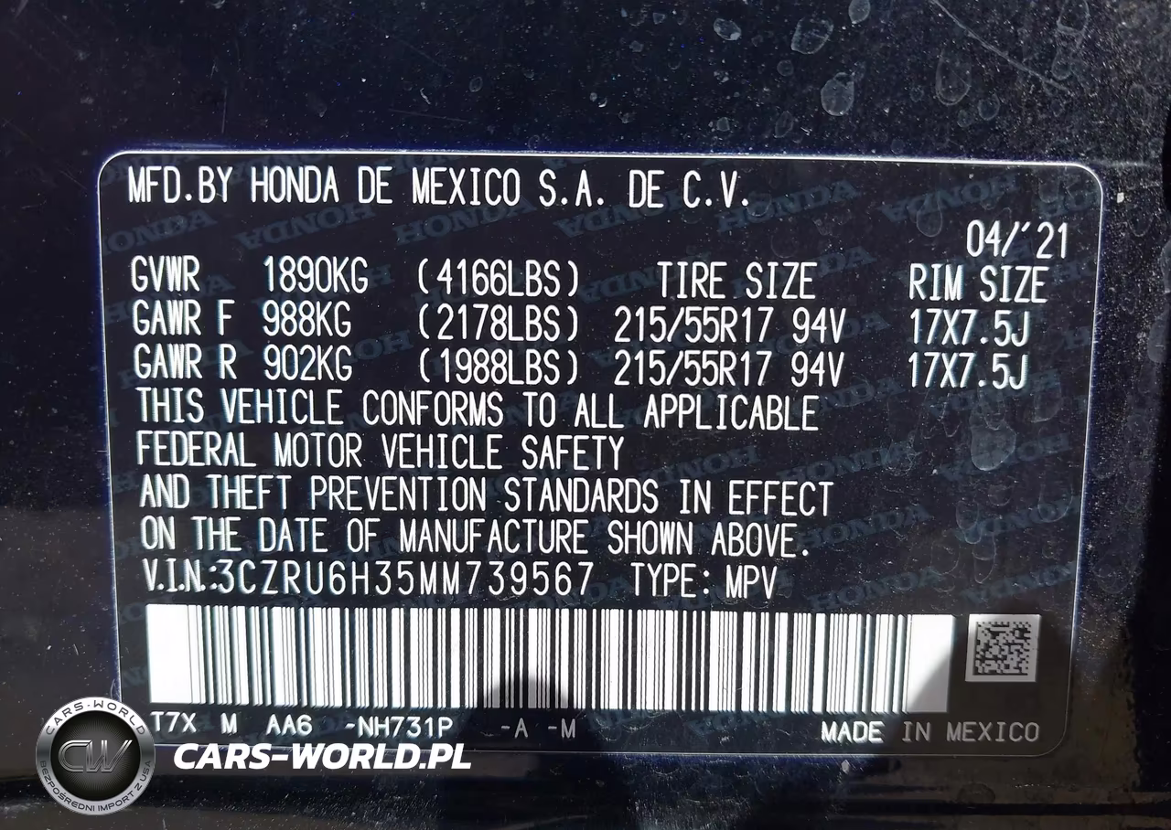 2021 Honda Hr-V Awd Lx VIN:3CZRU6H35MM739567 - 9
