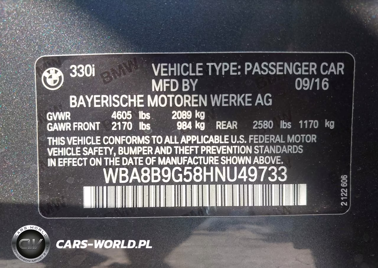 2017 BMW 330I VIN:WBA8B9G58HNU49733 - 9