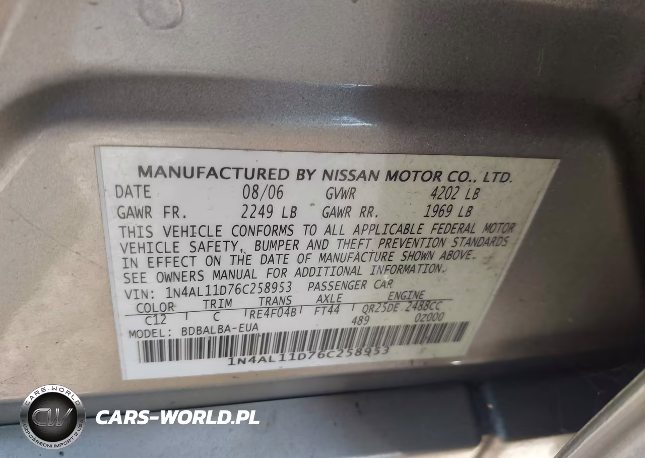 2006 Nissan Altima 2.5 VIN:1N4AL11D76C258953 - 9