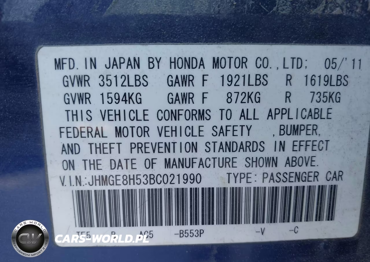 2011 Honda Fit Sport VIN:JHMGE8H53BC021990 - 9