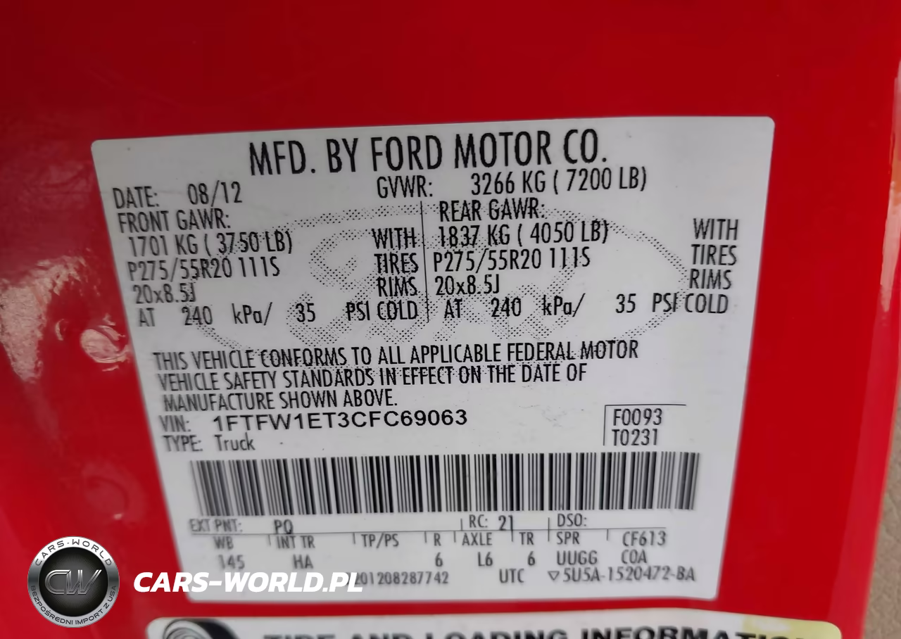 2012 Ford F-150 Lariat VIN:1FTFW1ET3CFC69063 - 9