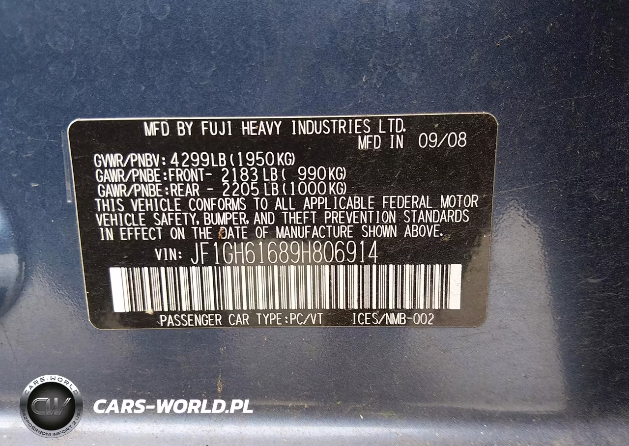 2009 Subaru Impreza 2.5I VIN:JF1GH61689H806914 - 9