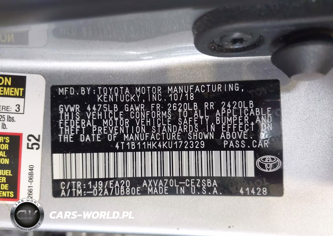2019 Toyota Camry Se VIN:4T1B11HK4KU172329 - 9