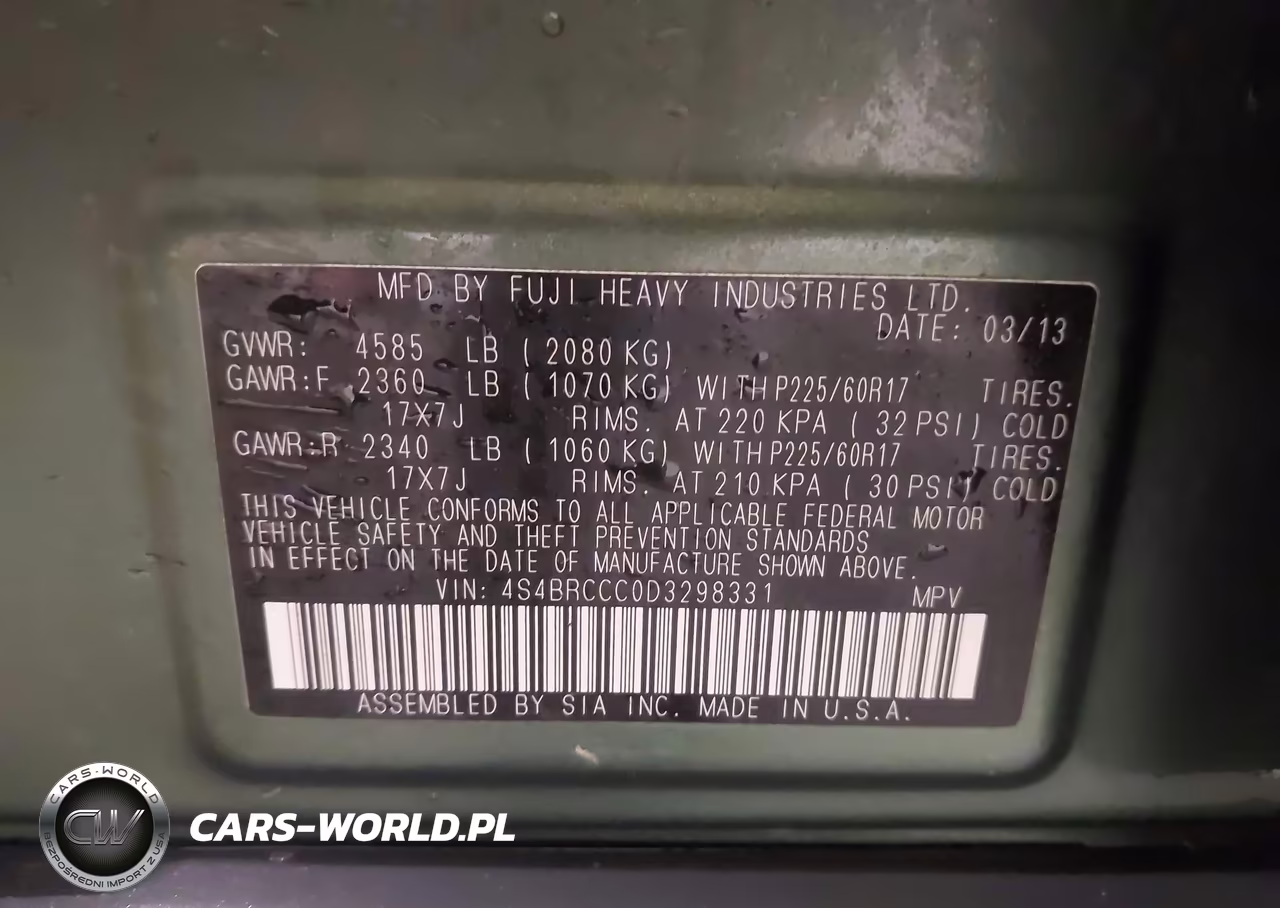 2013 Subaru Outback 2.5I Premium VIN:4S4BRCCC0D3298331 - 9