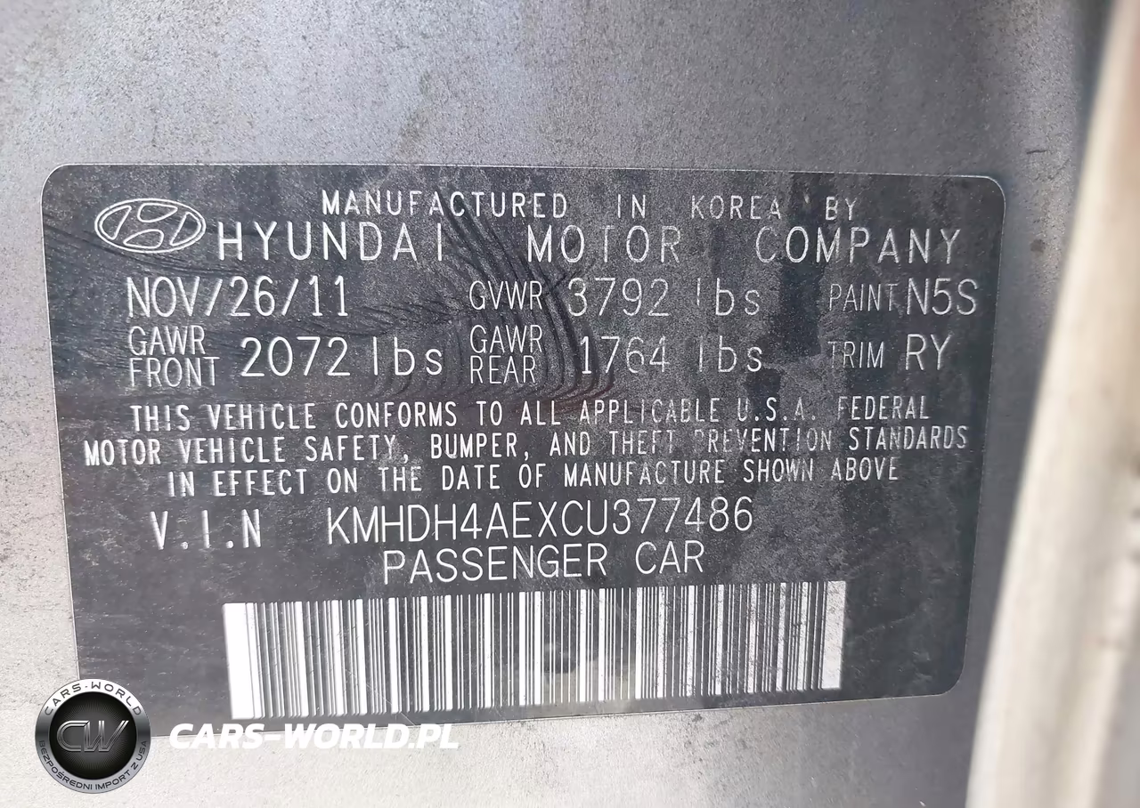 2012 Hyundai Elantra Limited (Ulsan Plant) VIN:KMHDH4AEXCU377486 - 9
