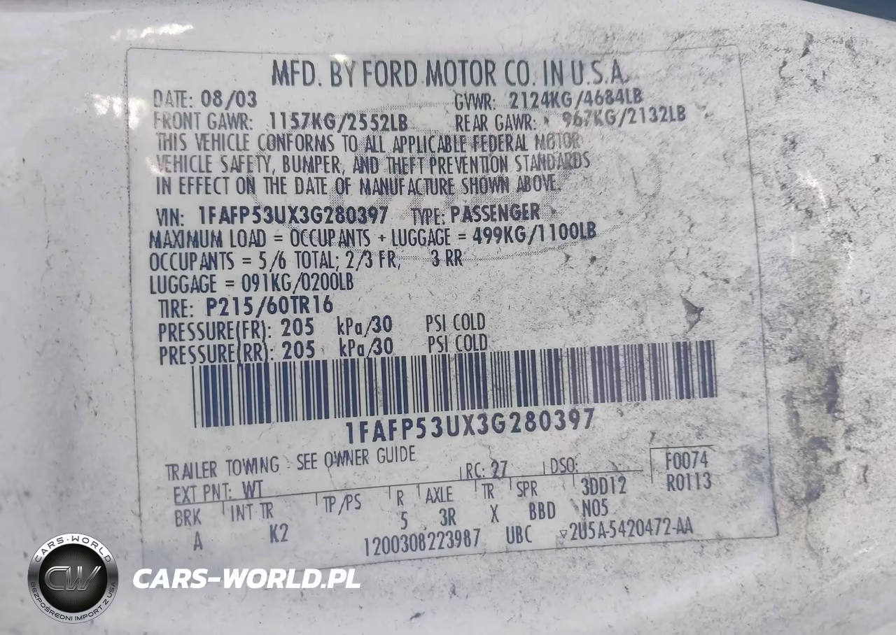 2003 Ford Taurus Se VIN:1FAFP53UX3G280397 - 9