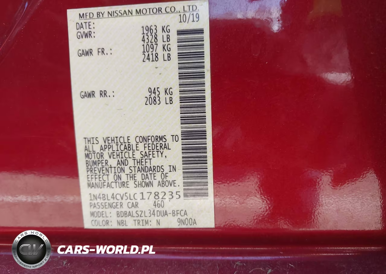 2020 Nissan Altima Sr Fwd VIN:1N4BL4CV5LC178235 - 9